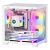 Computer case with RGB lighting and visible components on a white background