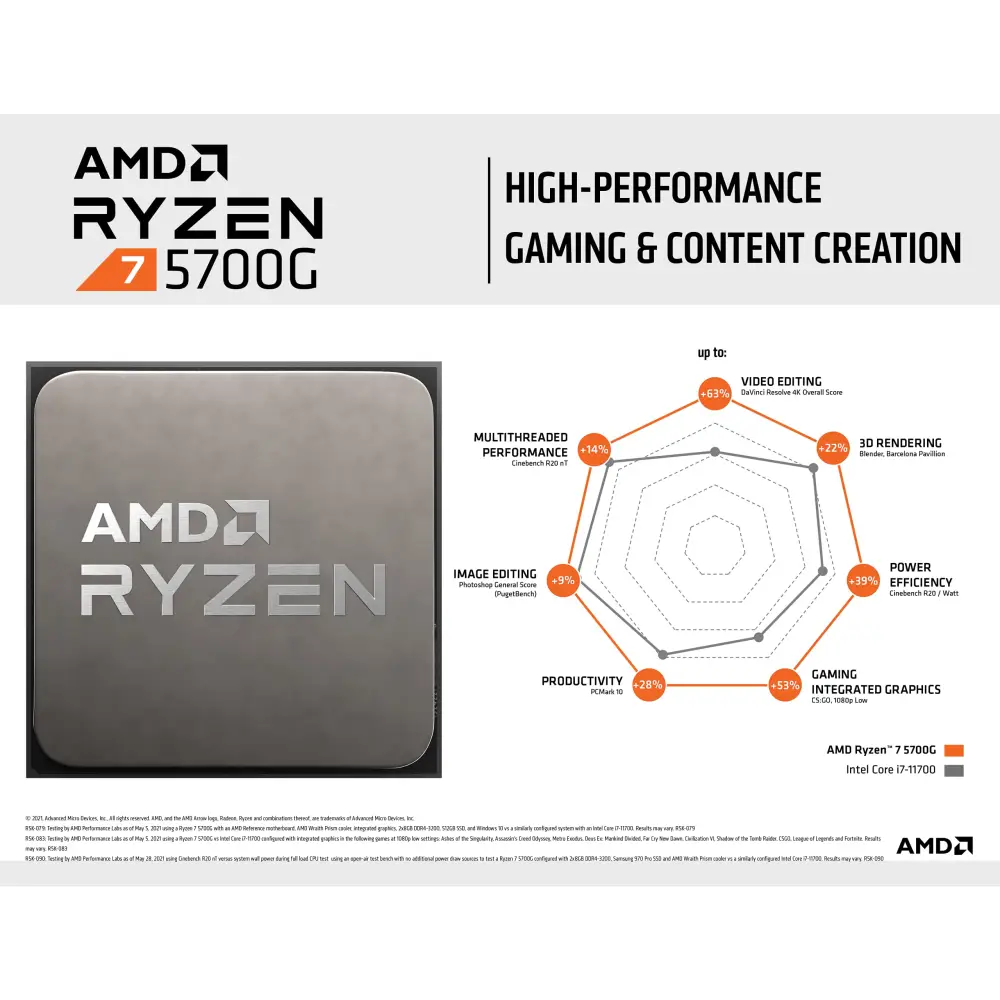 AMD Ryzen™ 7 5700G 8-Core 16-Thread Processor with Radeon™ Graphics AM4 - Cpu