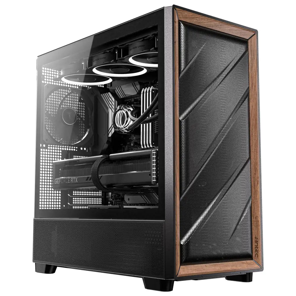 Antec Flux Wood 5 x PWM Fans Included High-Airflow Front Panel with Walnut PC Case - Computer Cases