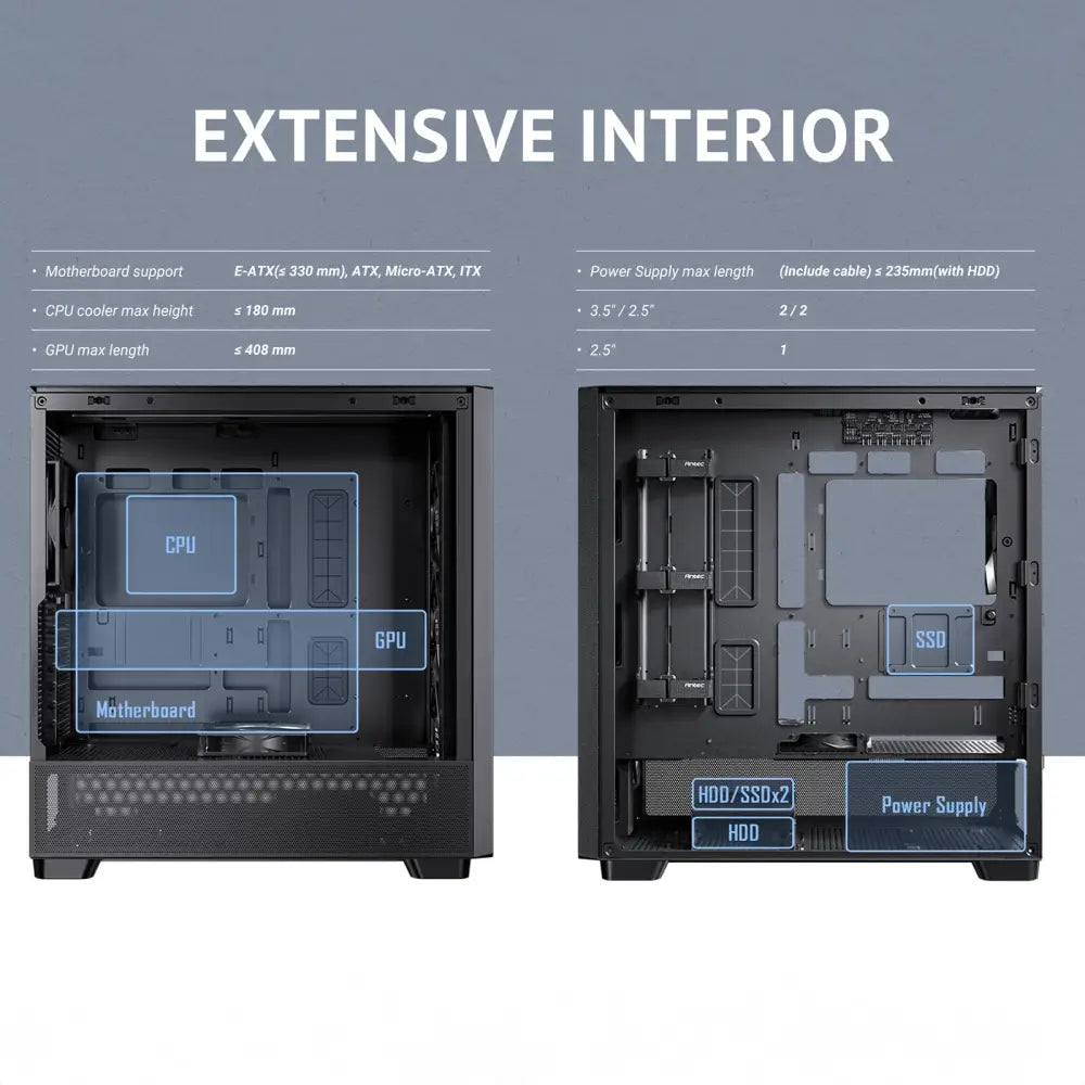 Antec Flux Wood 5 x PWM Fans Included High-Airflow Front Panel with Walnut PC Case - Computer Cases