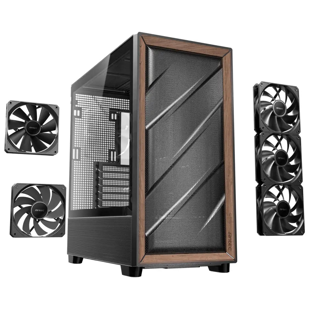 Antec Flux Wood 5 x PWM Fans Included High-Airflow Front Panel with Walnut PC Case - Computer Cases