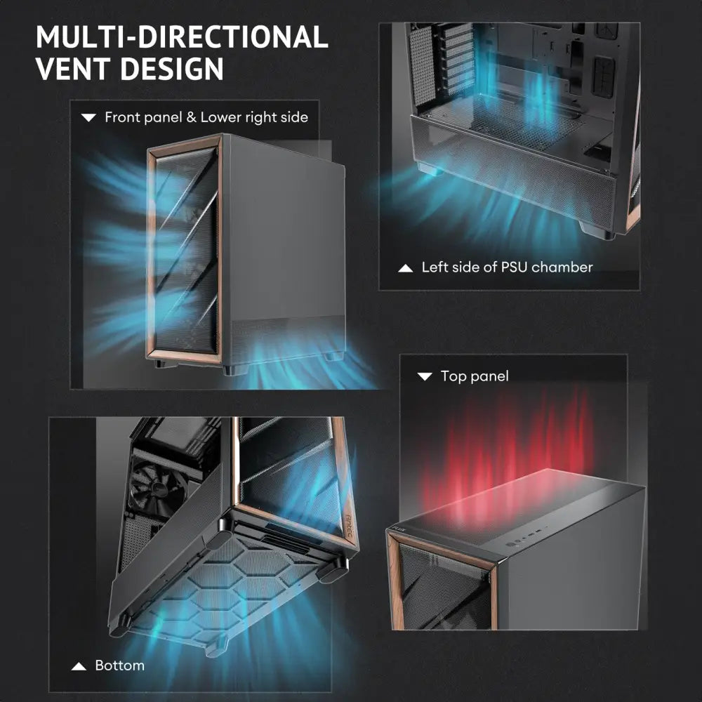 Antec Flux Wood 5 x PWM Fans Included High-Airflow Front Panel with Walnut PC Case - Computer Cases