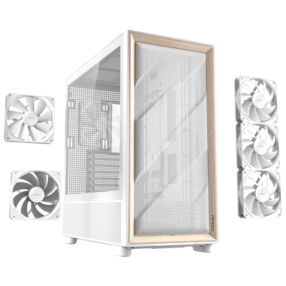 Antec Flux Wood White 5 x PWM Fans Included High-Airflow Front Panel with Birch PC Case - Computer Cases