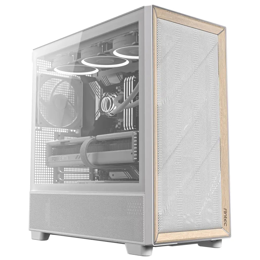 Antec Flux Wood White 5 x PWM Fans Included High-Airflow Front Panel with Birch PC Case - Computer Cases
