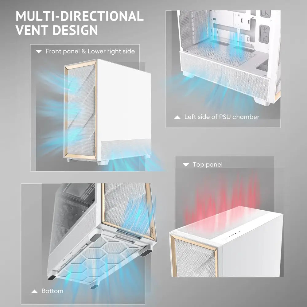 Antec Flux Wood White 5 x PWM Fans Included High-Airflow Front Panel with Birch PC Case - Computer Cases