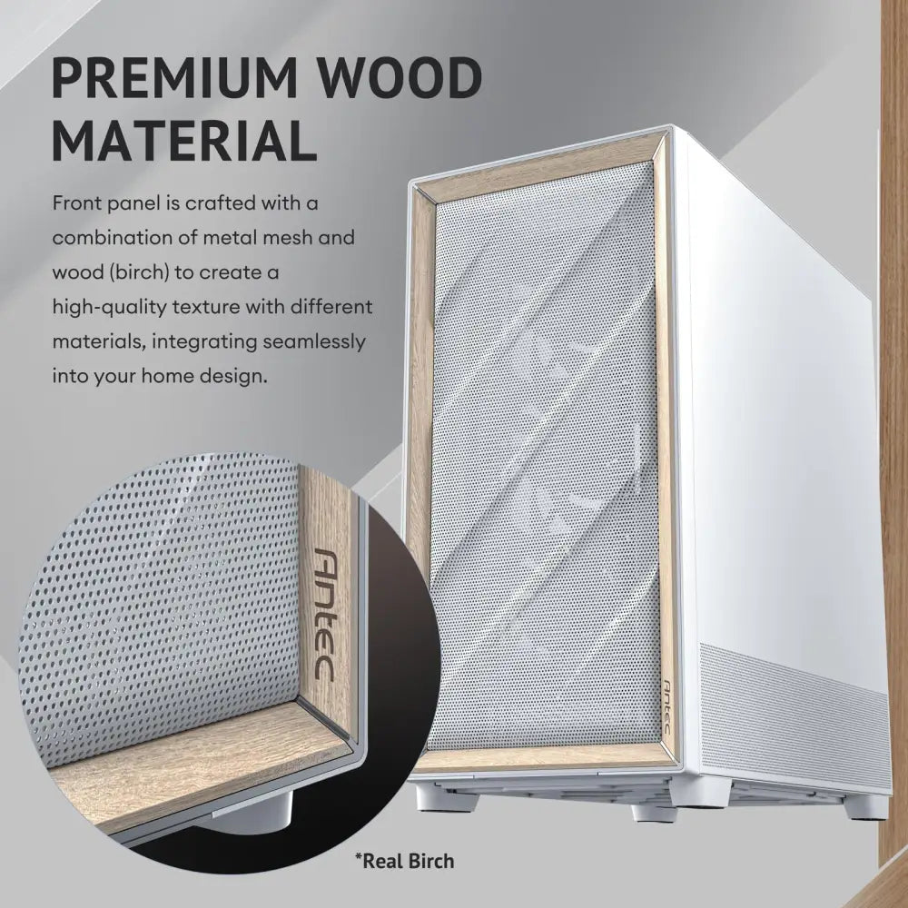 Antec Flux Wood White 5 x PWM Fans Included High-Airflow Front Panel with Birch PC Case - Computer Cases