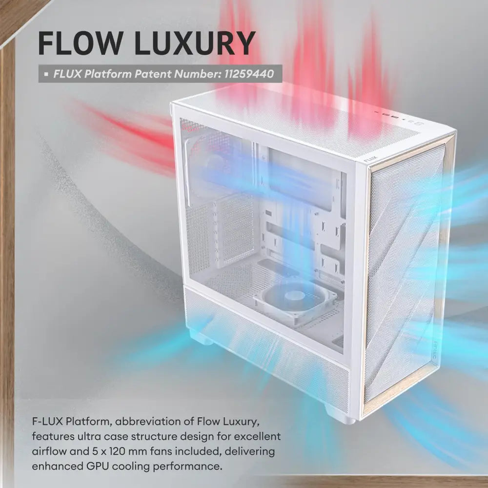 Antec Flux Wood White 5 x PWM Fans Included High-Airflow Front Panel with Birch PC Case - Computer Cases