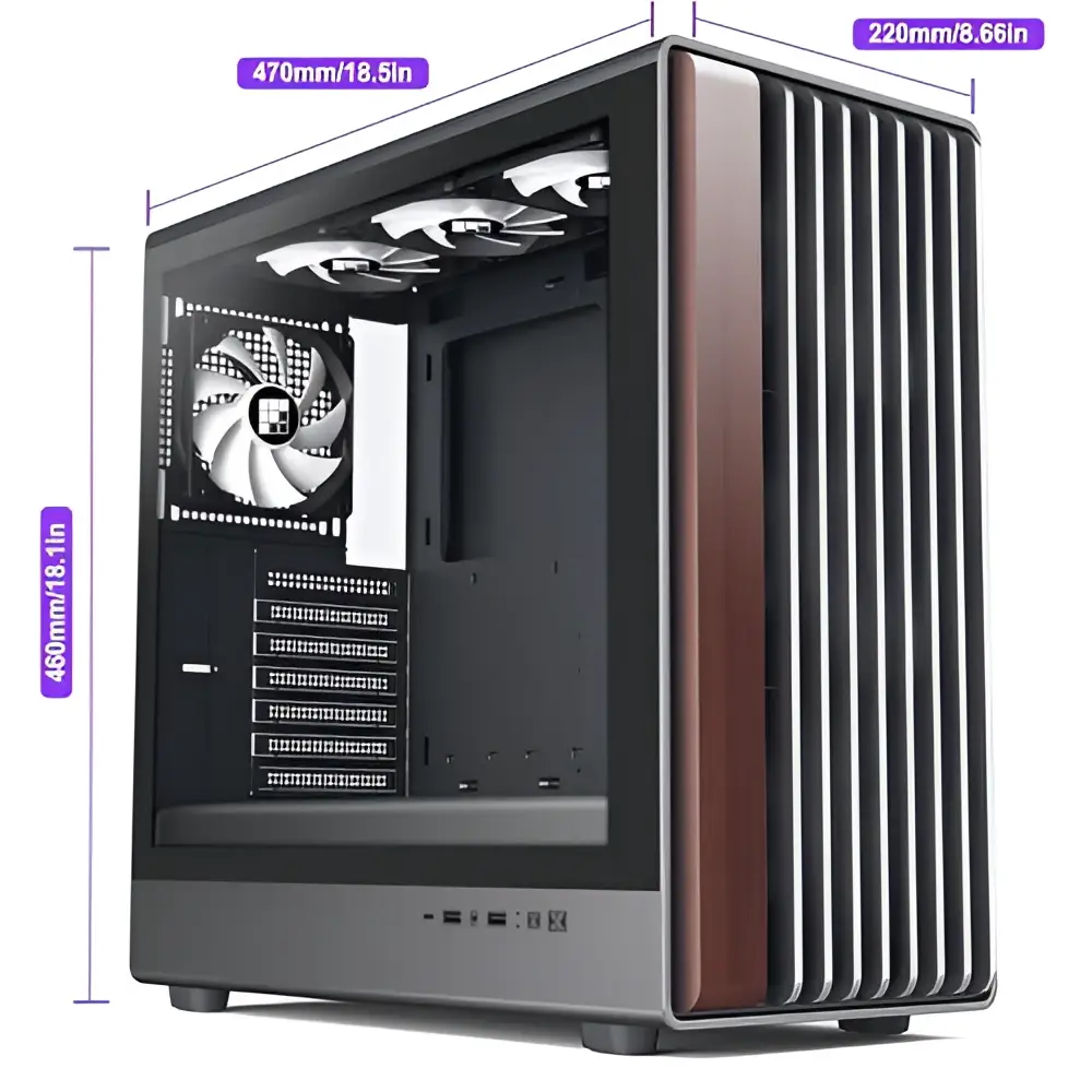FOIFKIN M2 ATX Mid-Tower Gaming PC Case - Walnut Wood Front Panel - Personal Computer