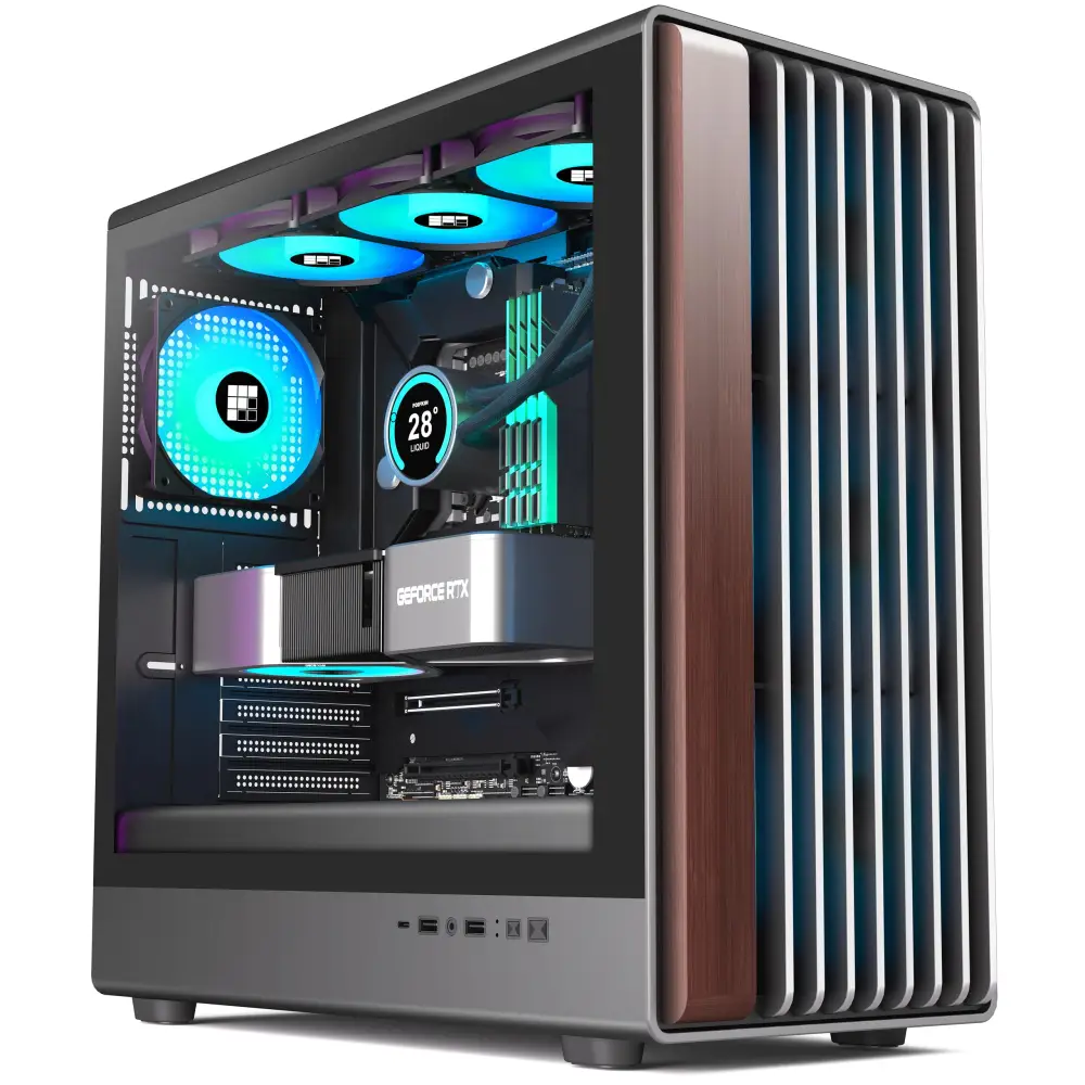 FOIFKIN M2 ATX Mid-Tower Gaming PC Case - Walnut Wood Front Panel - Personal Computer