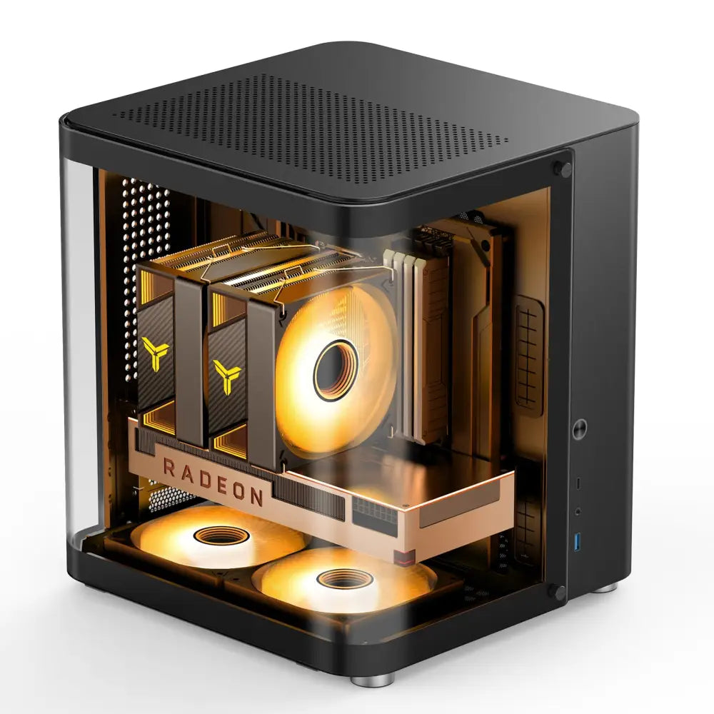 JONSBO TK-1 Black Micro ATX Mini Tower Computer CASE Hyperboloid Glass Design - Cases