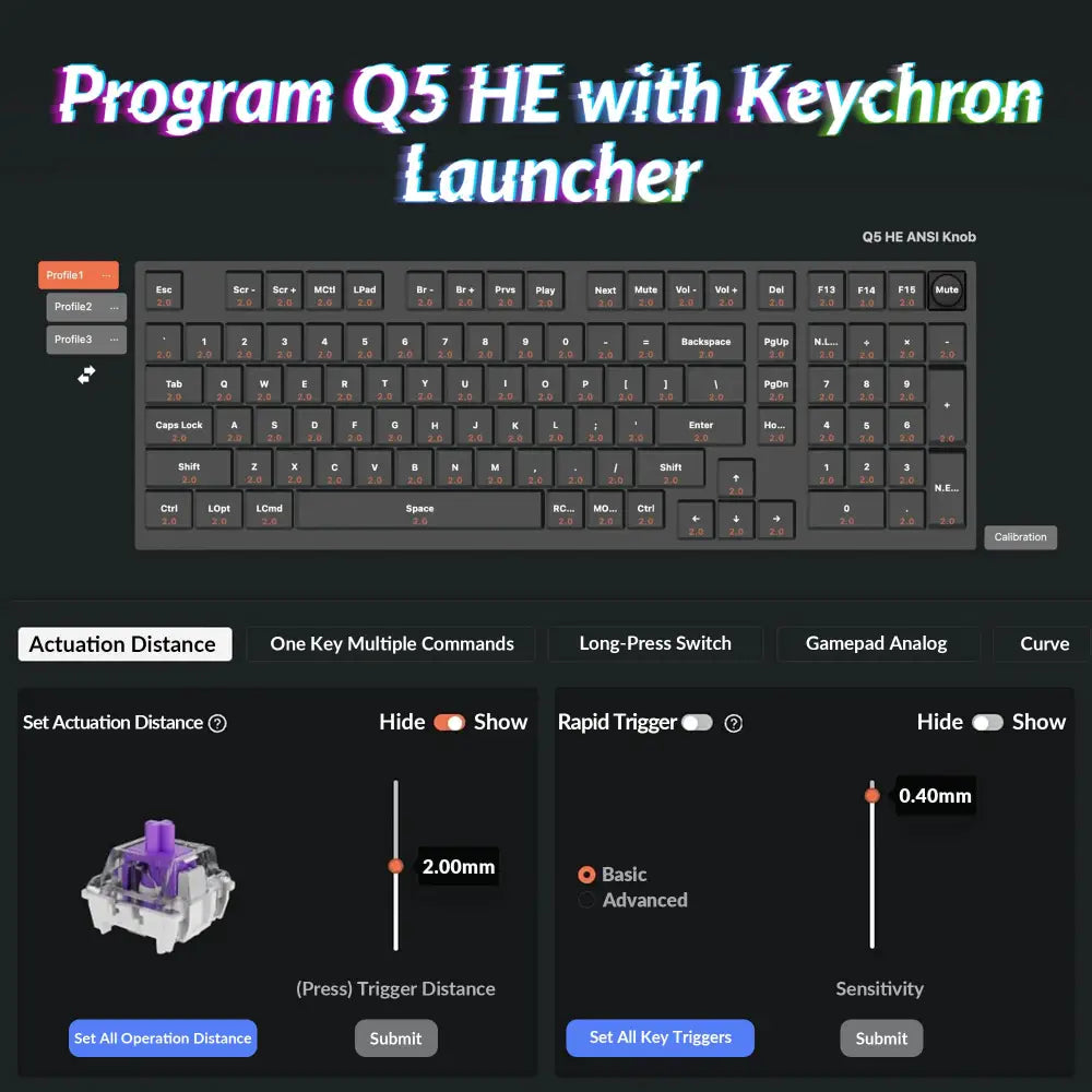 Keychron Q5 HE Rapid Trigger Gaming Keyboard Wireless with Hall Effect Gateron Double-Rail Magnetic Switch Adjustable
