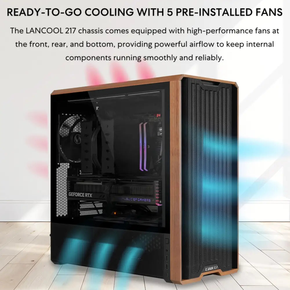Lian Li LANCOOL 217 ATX Mid-Tower PC Case - Walnut Wood Accents - Personal Computer