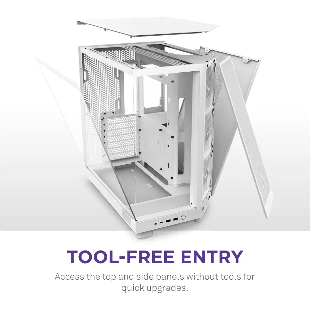 NZXT H6 Flow RGB Mid-Tower Airflow PC Case with 3 Fans Panoramic Glass Panels - White - Personal Computer