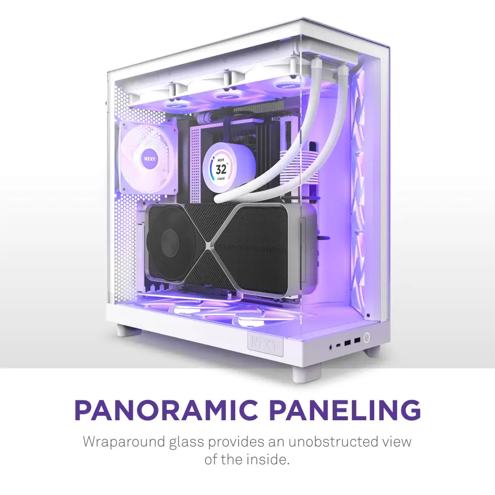 NZXT H6 Flow RGB Mid-Tower Airflow PC Case with 3 Fans Panoramic Glass Panels - White - Personal Computer