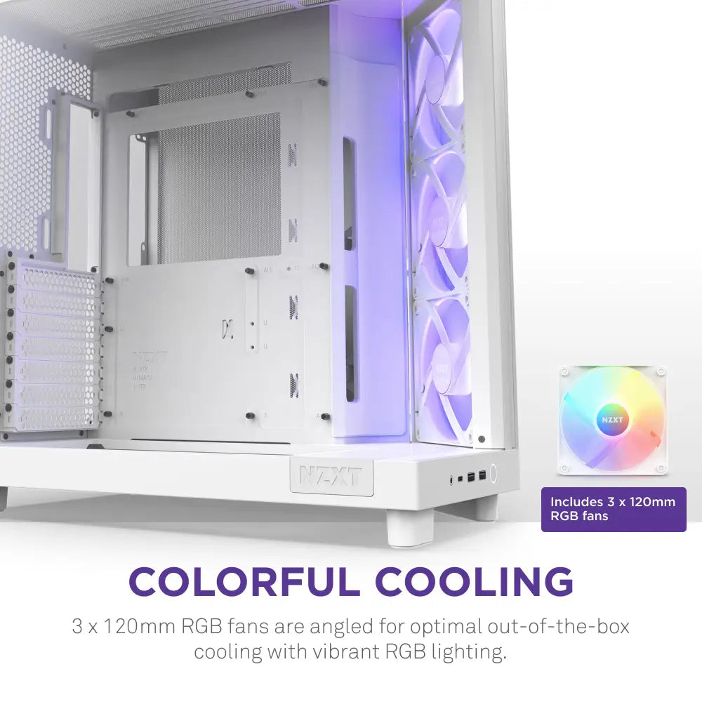 NZXT H6 Flow RGB Mid-Tower Airflow PC Case with 3 Fans Panoramic Glass Panels - White - Personal Computer