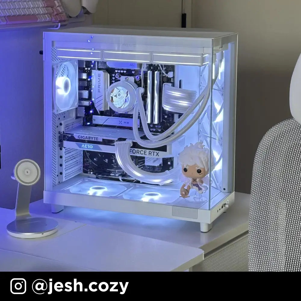 NZXT H6 Flow RGB Mid-Tower Airflow PC Case with 3 Fans Panoramic Glass Panels - White - Personal Computer