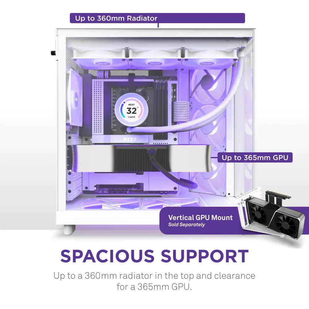 NZXT H6 Flow RGB Mid-Tower Airflow PC Case with 3 Fans Panoramic Glass Panels - White - Personal Computer