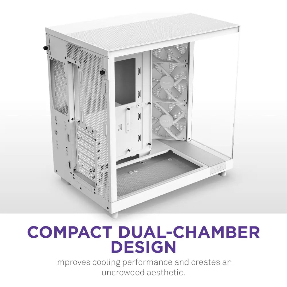 NZXT H6 Flow RGB Mid-Tower Airflow PC Case with 3 Fans Panoramic Glass Panels - White - Personal Computer