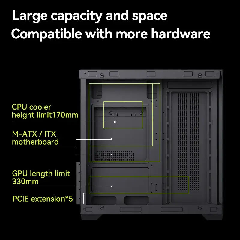 SNOWMAN 049 MidTower Black Gaming Chassis Triple Cooling Zones 240mm Top 160mm Height Radiator 330mm L GPU PSU Vertical